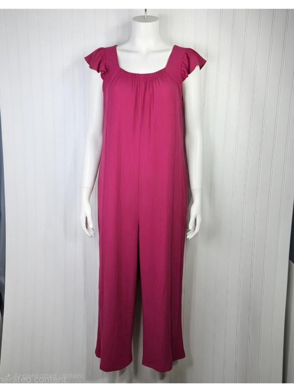 ZESICA Jumpsuit Womens Large Pink Ruffle Sleeve Wide Leg Pockets Summer Casual